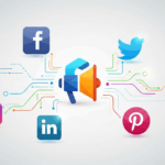 Farklı sosyal medya platformlarını ve bir markanın onlarla nasıl iletişim kurduğunu gösteren bir infografik.